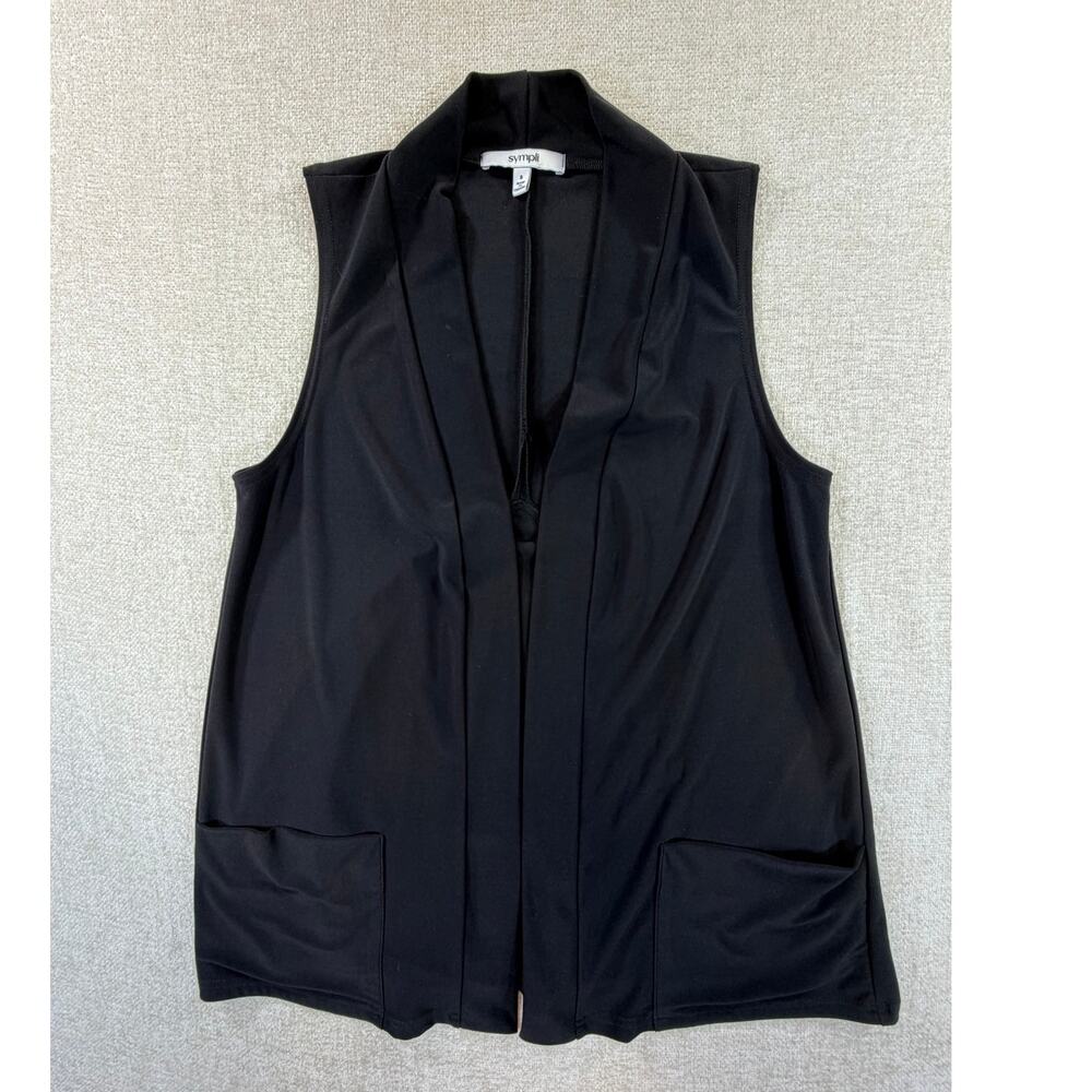 Sympli Women's 8 Black Knit Open Front Layering Vest Lagenlook Artsy Boho Casual